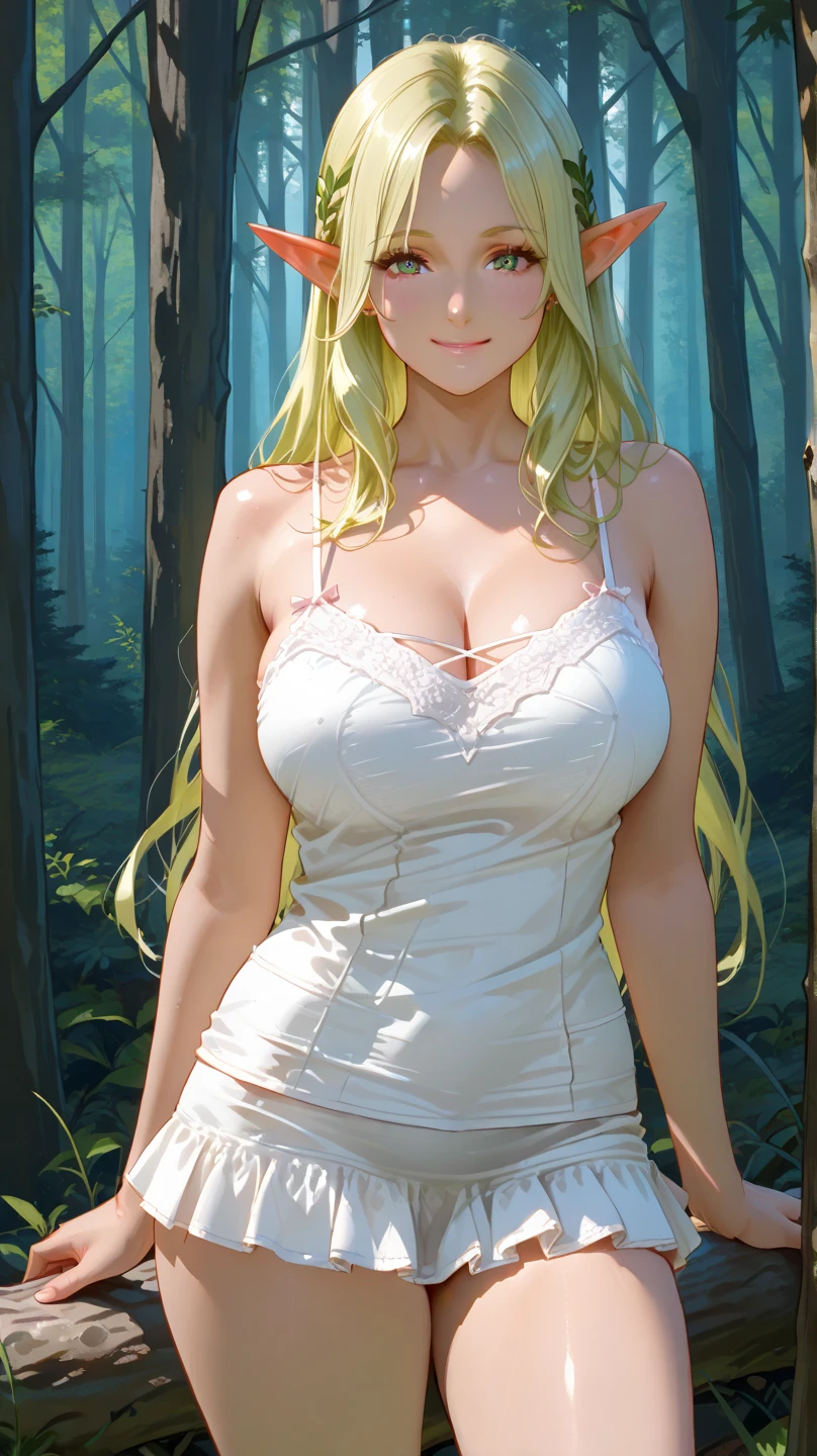hermosa niña 👧🏼 de niña rubia de 10 años en mini vestido: beautiful leaden eyes, (big tits), sexy, in the forest, short golden hair, disheveled hair, (ultra realistic fur), disheveled hair, very cute, (The most beautiful face in the world), sexy thighs, shy, (fitness).