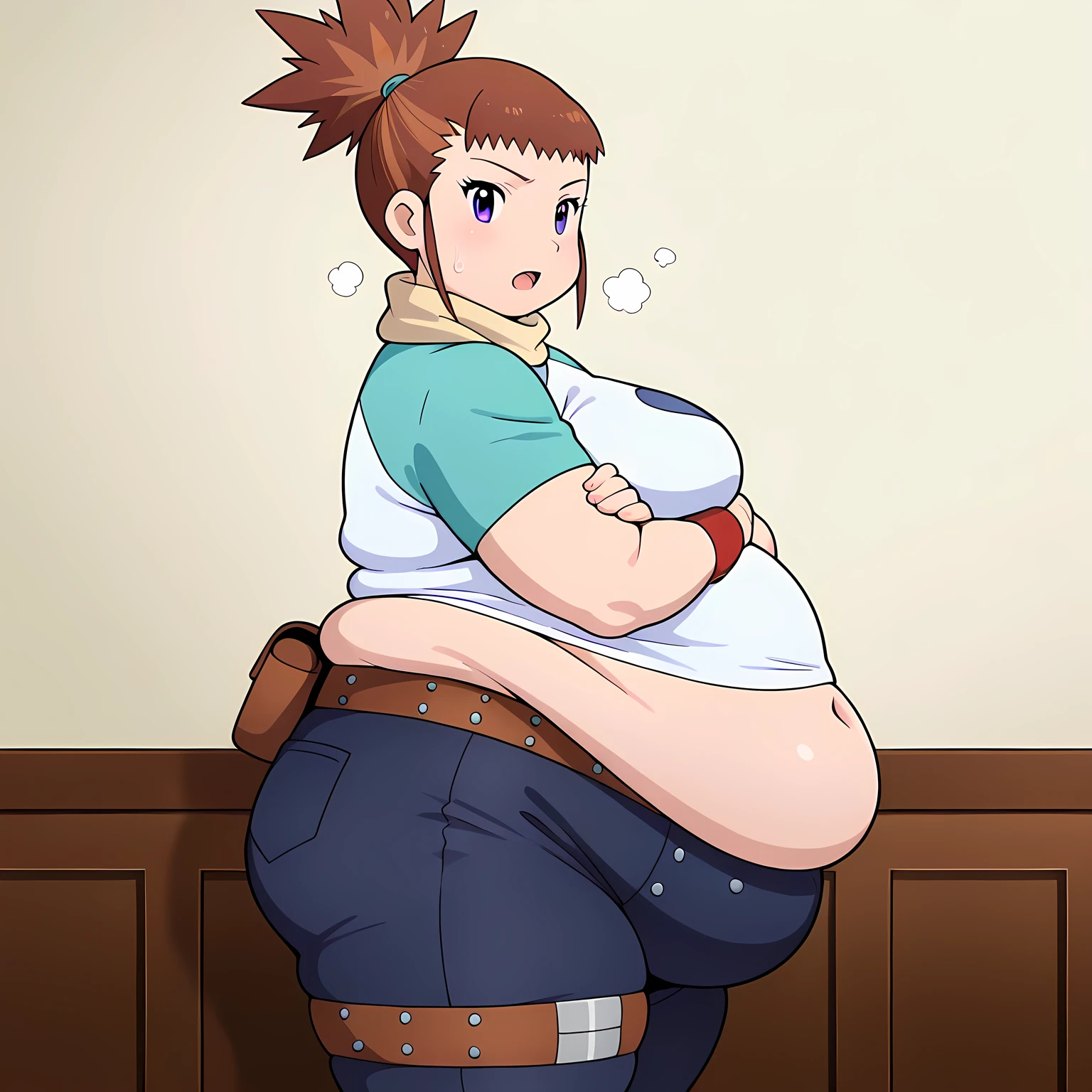 masterpiece, 1 girl, alone, Shortcuts, Long-haired monk \(dq3\), sorry、Looking at the audience, Big Breasts, Mature Woman, , smile,Bright Blue Eyes, Pink Bed, Mature Woman,,Armpit sweat,Captivating look,Provocative look,Huge breasts,Large Breasts, arched back, Rear view, Back pose, Buttocks emphasized curves, arched back, Very beautiful delicate face, Highest quality details,Horse sized ass,,Light Blue Panties,Tabard Elbow Gloves,Orange full body pantyhose 1.3,((Spread your legs:1.3)),Huge Ass