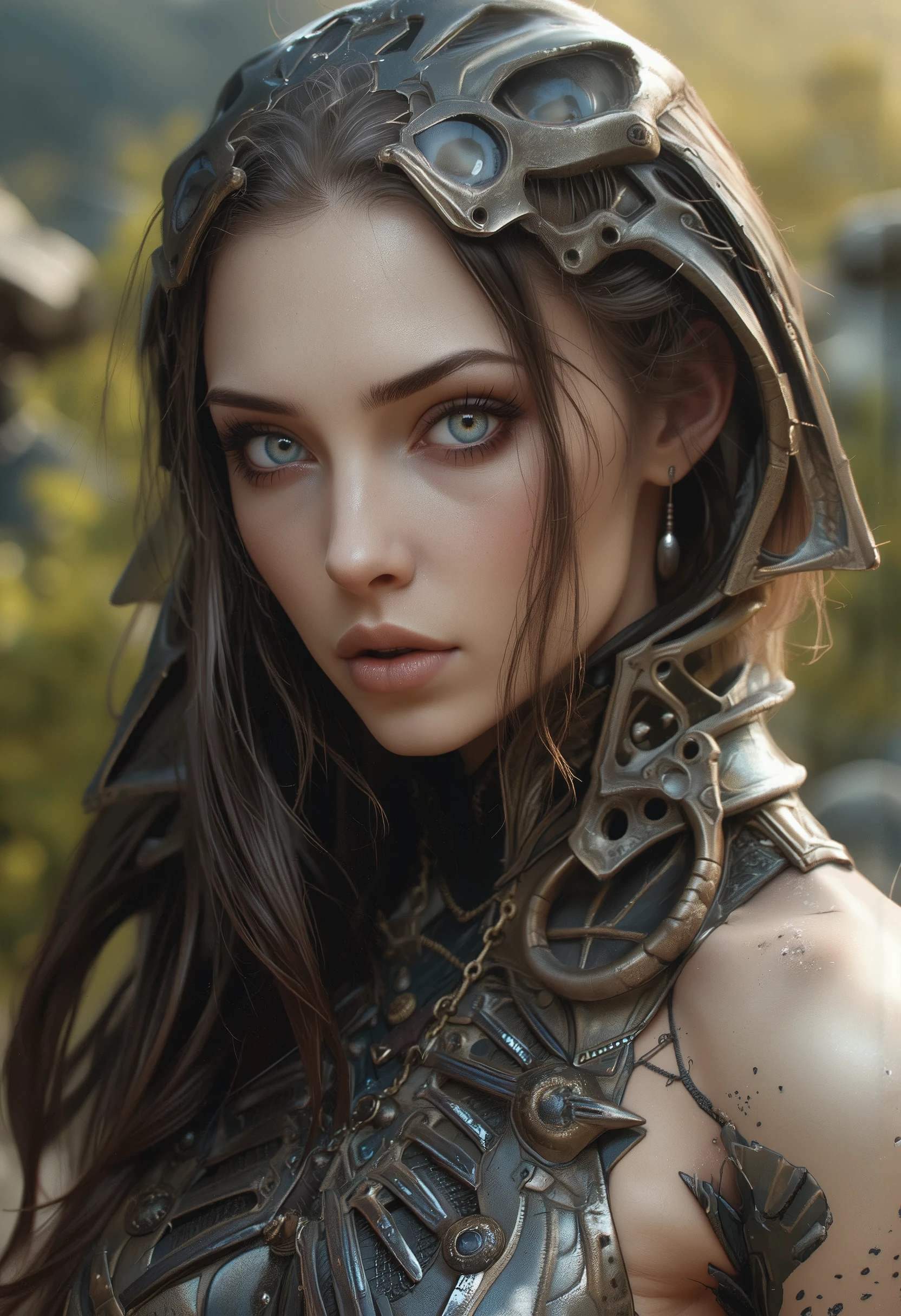 beautiful female predator, (best quality, masterpiece:1.2), ultra-detailed, (realistic, photo-realistic:1.37), horizontal pupils, photorealistic, motion blur, chromatic aberration, depth of field, 4k, 8k, highres, textured skin, highres