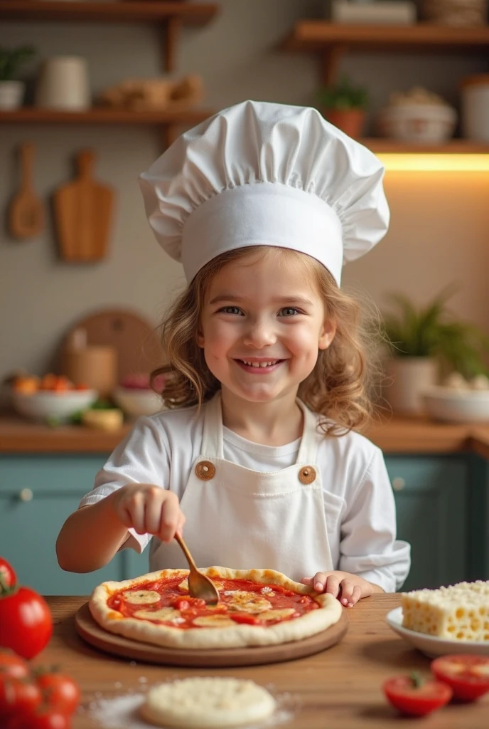 (best quality,4k,8k,highres,masterpiece:1.2),ultra-detailed,(realistic,photorealistic,photo-realistic:1.37),A 6-year-old child wearing a chef's hat,creative cooking exploration,extremely detailed facial expressions and hand gestures,joyful and focused,Curly hair,Mischievous smile,recipe book in hands,wooden spoon,measuring cups and spoons,baking ingredients scattered on the table,vibrant color palette,adorable apron with colorful prints,fancy chef's hat,top-notch ingredients displayed in the background,professional food photography lighting-style,fine attention to culinary details,meticulously crafted food presentation,food artist excellence,artistic plating skills,bold flavors captured on the palate,playful arrangements of ingredients,culinary masterpiece in making,culinary adventure in the kitchen,immersive cooking experience,passion for gastronomy,flavorful aromas filling the air,immersed in the process of creation,fascinating textures and mouth-watering dishes,impeccable knife skills,culinary creativity at its peak,enchanted by the magic of cooking,experiencing the joy of food exploration,mesmerizing fusion of ingredients and techniques,culinary storytelling at its best,unleashing creativity through gastronomy