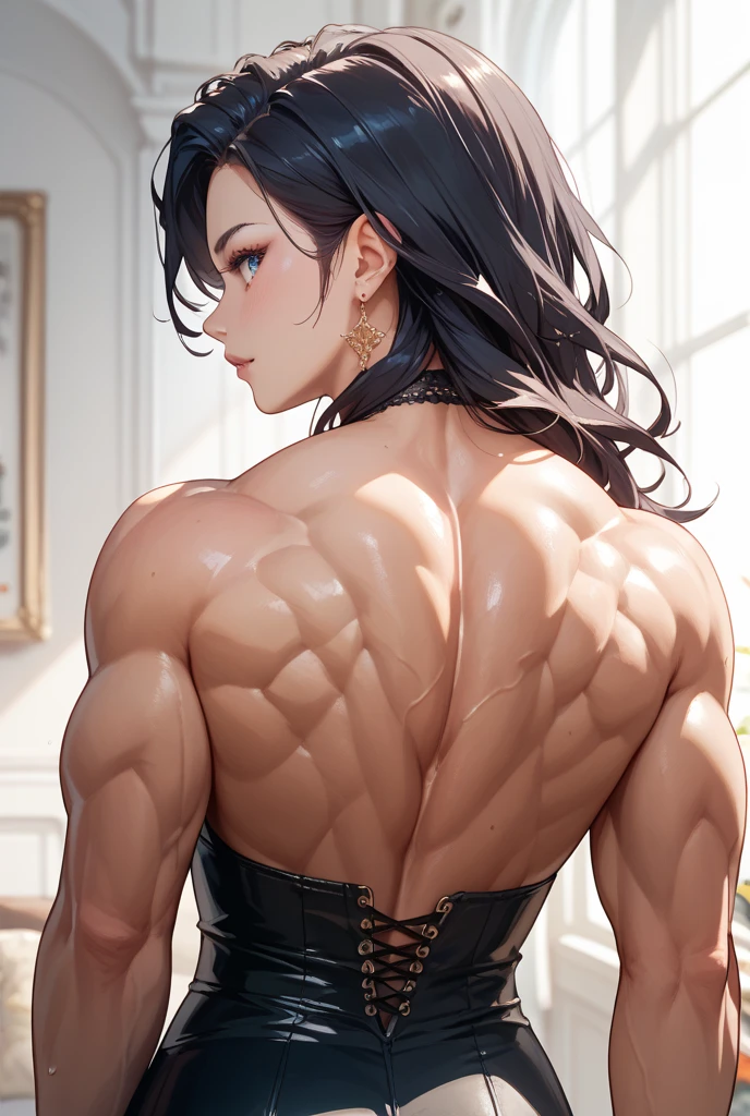 (best lighting) , (Extremely complex and detailed) , 4K unified, (Super detailed CG: 1.2) , (8k: 1.2),(original), (masterpiece) , (best quality),(masterpiece:1.4),Anime-like high quality,(masterpiece),masterpiece, Super clear picture quality,clearer than,(delicate face)best quality, absurd,((peace master, 4k, 8k, Yes, high resolution))1个girl, female student,,(beautiful bass),((Bodybuilders:1.6))(girl)(back view:1),(((Upper body:1)))Upper body,,The lens is on the back,Back close-up,Close-up of back muscles,at home,in the room,boots(((back view:1)))(((Upper body:1)))Behind the lens,The perspective is behind the scenes((((back view:1)))) ((((back view:1)))) ((((back view:1))))
