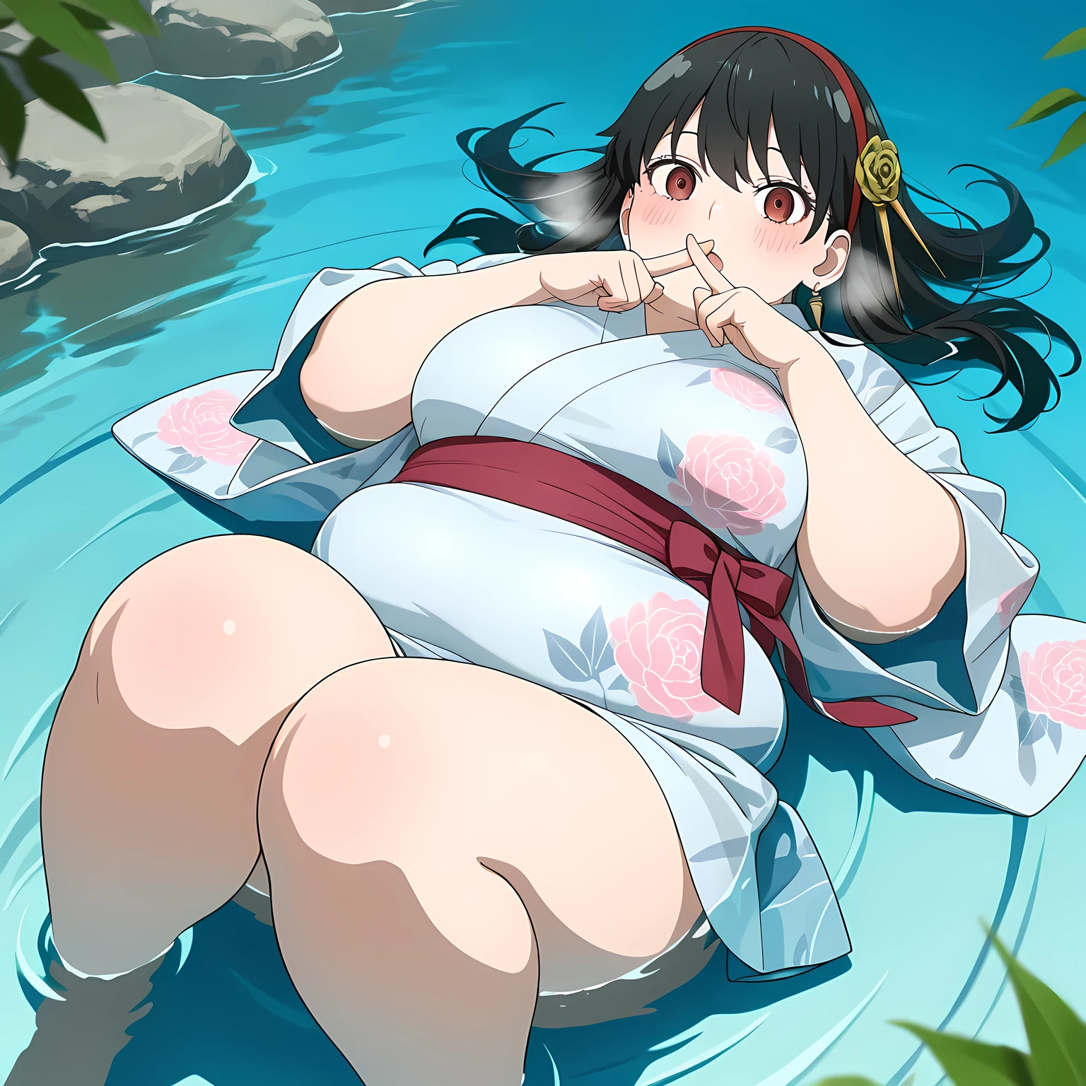 (masterpiece、best quality、super quality、perfect anatomy、detailed、intricate details、Impeccable attention to detail、Superb execution、Beautiful big breasts、upscale、Perfect workmanship、expressive art:1.3),(fat、chubby、Plum:3.45), 2 girls, black hair color hair, long white hair, through bangs, wide waist, wide body,Cat ear,huge belly,The abdomen is divided into two layers,The belt tightens the belly,sitting in water,The belt tightens the belly,Hip-covering skirt:3),Tight fabric on chest,chubby,heavy belly,hot spring,Two fat cat women huddled together face to face,sitting in water,Skirt rip,hot spring,eating,hot spring,Tight fabric on chest,kimono,The skirt is tight on the lower abdomen,hot springkimono,kimono,Anime cat girl huge intestines eat a lot of food and intestines on the table - car,swollen stomach