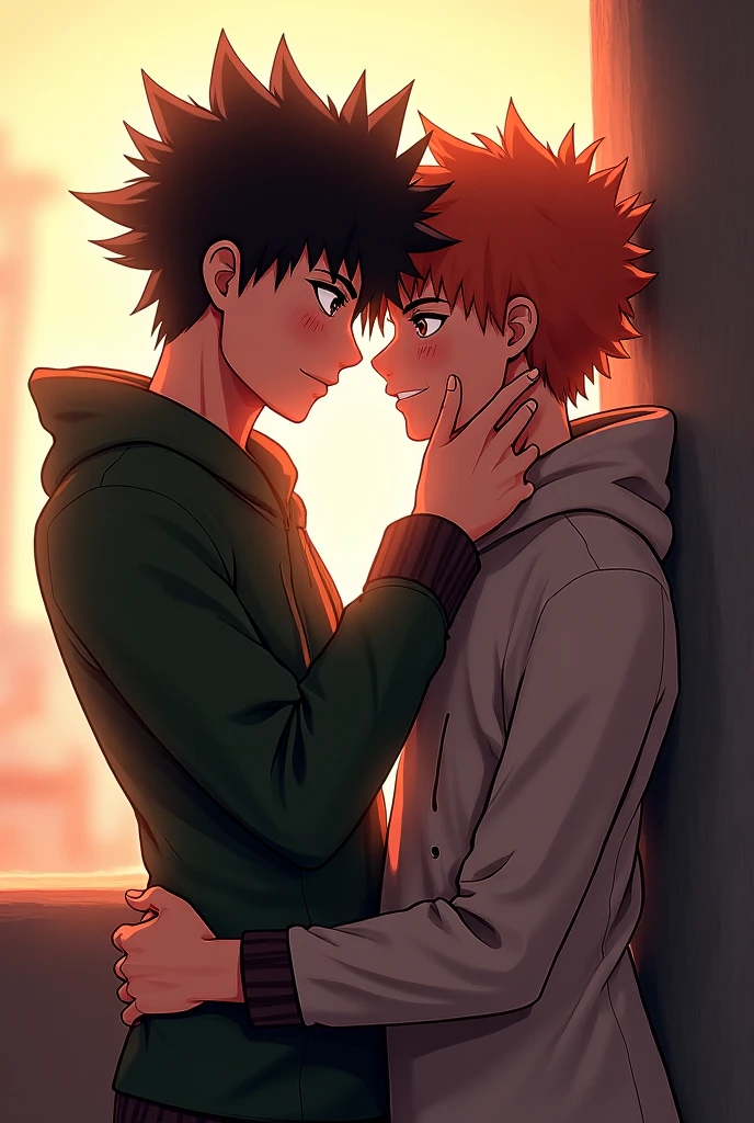 Yuji Itadori and Junpei Yoshino kissing inside a bedroom.