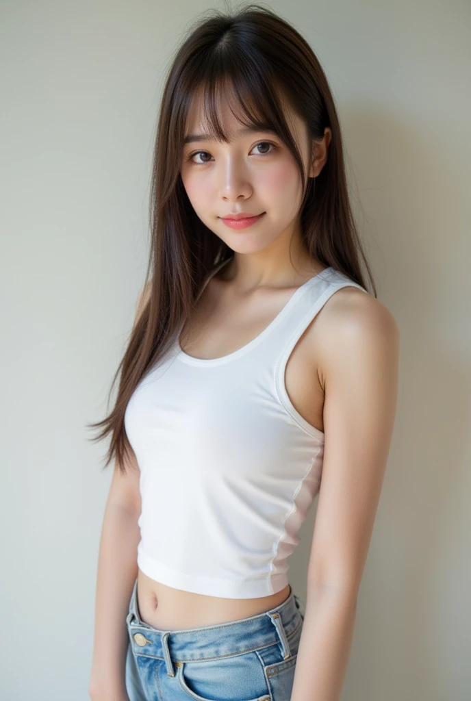 masutepiece, Best Quality, Photorealsitic, finely detail, hight resolution, 8K Wallpapers, Perfect dynamic composition, Beautiful detailed eyes, Medium short wavy hair,gray training wear、Body wet with sweat、Breast bulge、yoga pose、Beautiful armpits、A smile、bokeh feeling、natural、wood floor、20-years old、(Drooping eyes 1.3)、Adult beauty、japanes、extremely detailed fingers, 1 girl