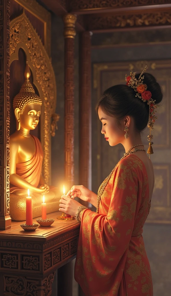 Woman sitting surrounded by incense burners and incense burners