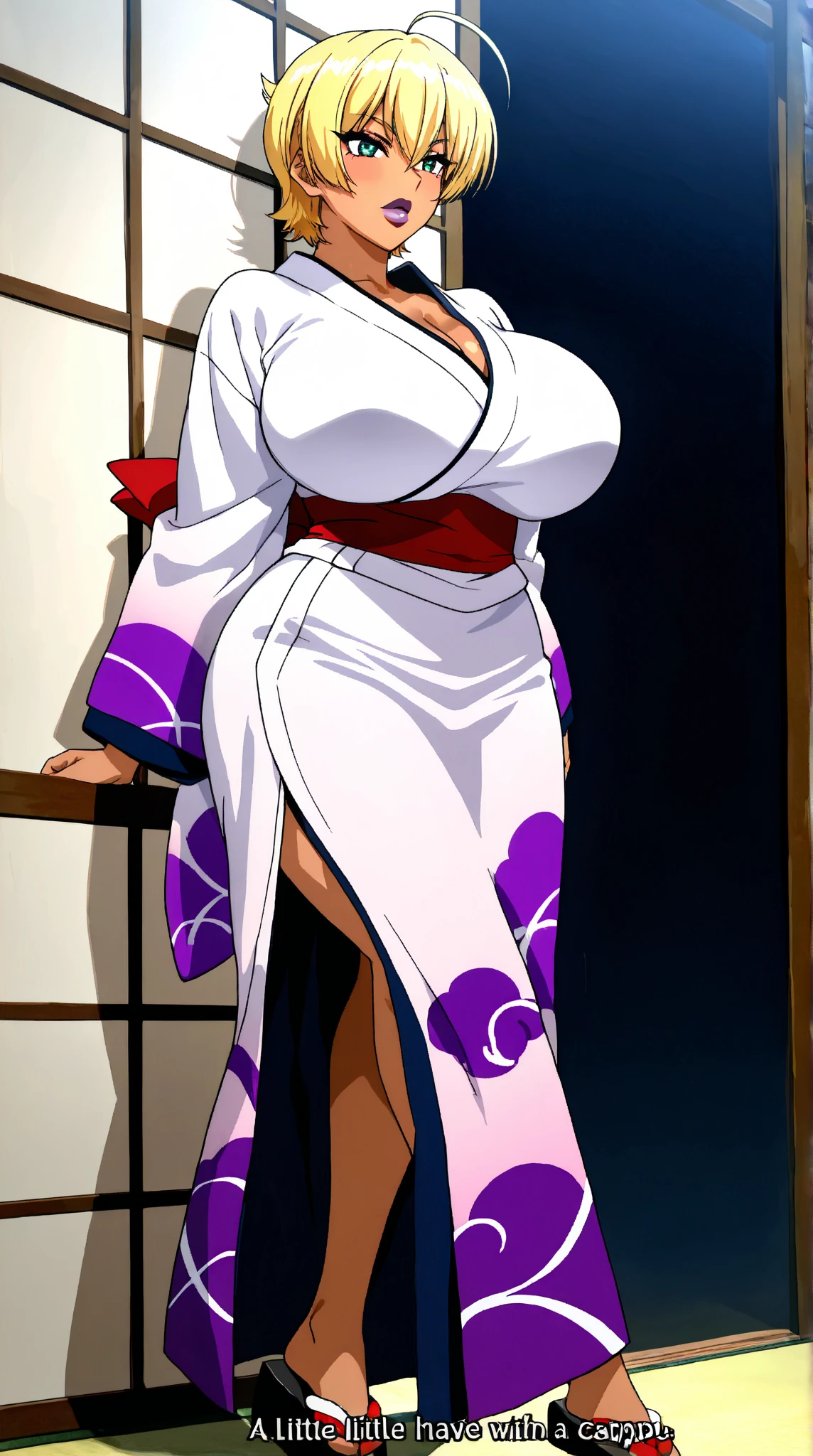 (Sumie Takayanagi), ((Extra Large tits : 1.3)), ((Wearing bathrobe)), ((Garter Stockings)), ((Busty Body)), ((Diamond Bracelet)), ((Diamond Necklace)), at luxurious Onsen Room, Lewd Gesture, Lustfull Expression, Standing.