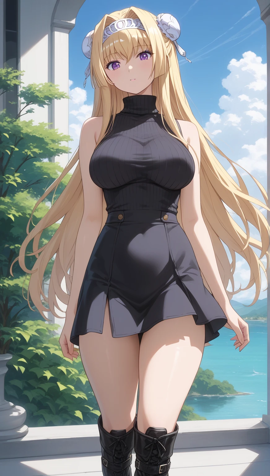impossible dress,<lora:dajianTeresa-10:0.8>,dajianTeresa,wavy hair,pale skin,looking at view,park,medium breasts,contemptuous expression,best quality