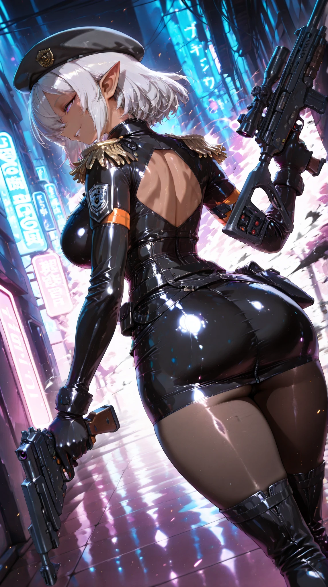 dramatic, gritty, intense, anime character, dynamic fighting pose, 1girl, solo, solo focus, (blonde hair, tied up hairstyle), (wearing black tactical gloves), (wearing tactical seat armor, armored gauntlets, armored tactical boots, tactical boots), (wearing tight tactical pants), (wearing tactical safety glasses), ( big buttocks:1.5) modern art, hair covering eyes, (aiming knife at viewer), skyscraper, office,beautiful face, beautiful eyes, (grey eyes), vibrant colors, day, highest quality digital art, Stunning art, wallpaper 4k, 8k, 19 years old, (large breasts:1.4), triple D cup breasts, round buttocks, cleavage, bubbly buttocks, wide hips, bubbly ass, fit and strong, slender body, HD, unparalleled masterpiece, best quality, full body, dynamic lighting, cinematic, epic, cowboy shot, full body with costume.