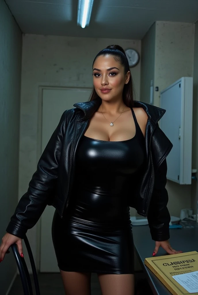 1 Arab-Lebanese woman aged 53, very classy and sexy in a formal gray suit((1 woman 53 years old))she is accompanied by 1 elegant athletic African American man of 53 years old ((Arab woman 53 years old))