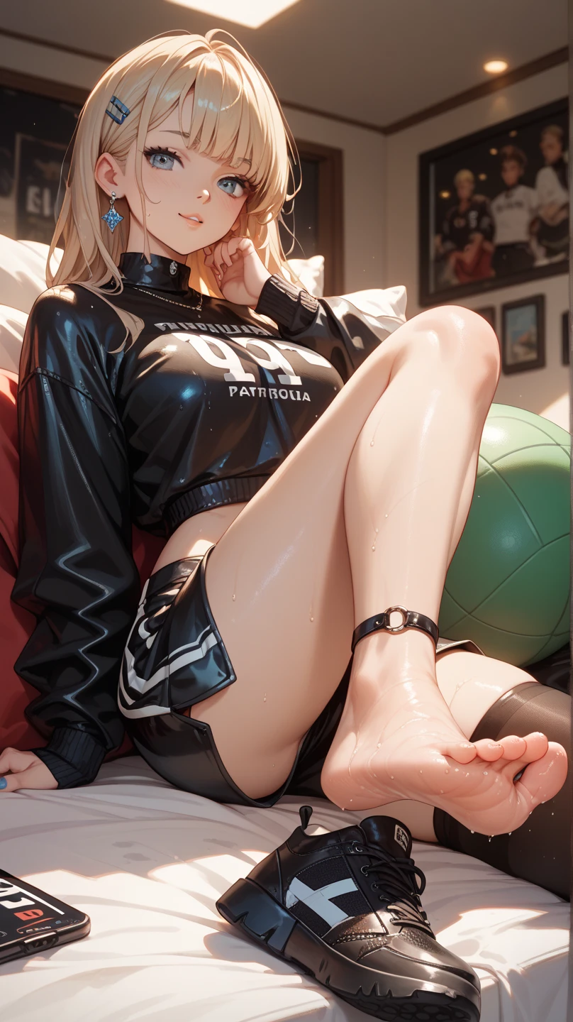 8k, RAW Photos, Highest quality, masterpiece, practical, reality, (1. Exquisite beauty), 2, nice,The face is rich in detail, (Perfect Teeth), Delicate eyes, double eyelid, eyelash, Grin, Lips Detail, Blonde Bob Hair, Natural Breasts, ((Sexy Japanese volleyball)), ((Sexy sports shorts))Soft Light, ((Depth of written border)) 、Shot in the back、all、Stick your butt out、Spread your legs、The body is slim、Inverted nipples, High Jump Jacket,Sporting goods,Leaked,Large Breasts