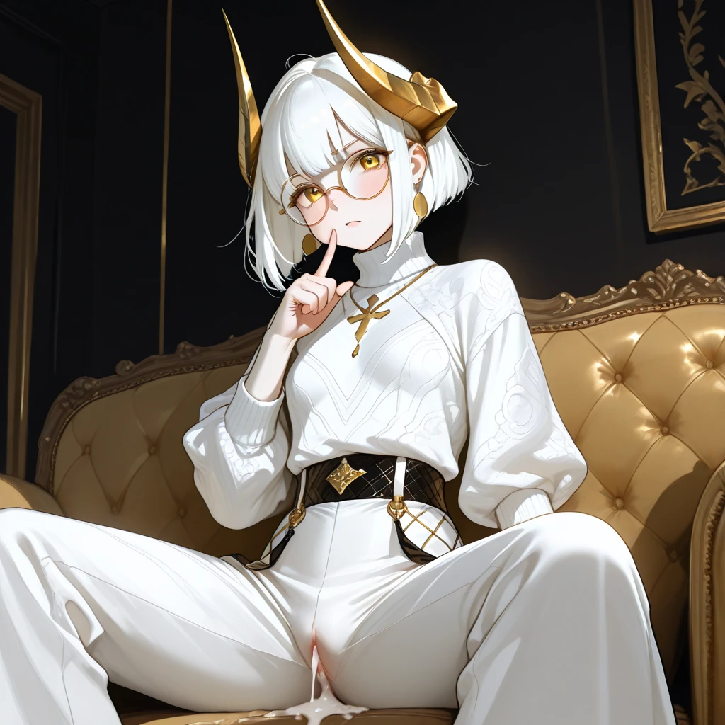 best quality,best resolution,(fluffy anthro furry :1.6),(young :1.6),solo,flat chest,white hair rabbit girl,long hair,wavy hair,curvy hair,white rabbit ears,white round rabbit tail,white body fur,red eyes,sparkle eyes,glistering eyes,ultra eyes detailed,naked,glasses,ribbon bowtie,white ornate harem belly dancer face veil,gorgeous gown with gold embroidery,gold bracelet,gold body accessories,gold legs bracelets,beautiful harem,glowing flower, surrounded flowers,flowers background ornaments,sparkle star around girl,full face blush,looking at viewer,heart eyes,heart expression eyes,sexy face,smile,close eye,open mouth,plenty pussy juice,orgasm,very hot,heavy breath,upper body only,heart eyes,heart expression eyes,lift up leg,raise up leg,holding leg,soak pussy,peeing,squirting,plenty pussy juice dripping,water splash from pussy,standing