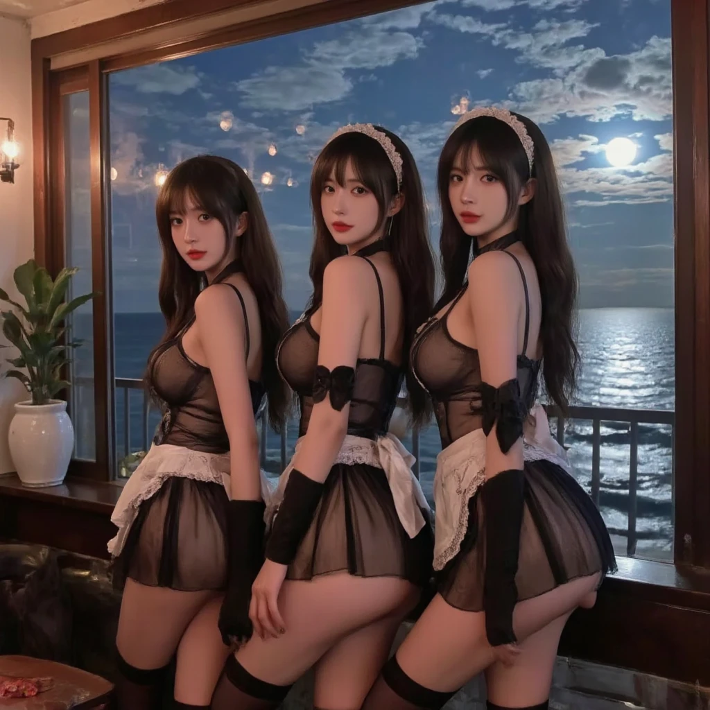 ((Halloween Party、Cute cosplay costumes:1.3)), ((masterpiece, highest quality, High resolution, 超High resolution, Perfect Pixel, Depth of written boundary, 4K, RTTX 10.0, High resolution))), (five adult women:1.3), Beautiful Anime Woman, (baby face, idle face), Beautiful art style, Anime characters, ((Long Hair, bangs, Dark brown hair, ponytail)), ((Beautiful eyelashes)), ((Detailed face, blush:1.2)), ((Smooth texture, Realistic texture, Anime CG Style)), Perfect body, Slender body, Exact finger count、Exact number of legs、Exact number of arms, (blush:1), (five women are standing, Looking Back, The women on either side are standing next to the woman in the center:1.2), Realistic, Slender body, highest quality, High resolution, Very detailed face, Perfect lighting, Extremely detailed CG, (Perfect hands, Perfect Anatomy), Embarrassed expression, whole body, (Exquisitely designed luxury underwear for adults, High resolution image of panties), Angle from the rear, Looking Back, ((Tight waist:1.2)), (Small beautiful butt、Beautiful lower buttocks)、(Detailed legs、Beautiful feet、Thin thighs), Beautiful breasts, (Perfect Anatomy:1.3)、(Perfect hands)、(Detailed eyes and face:1.3, Professional photography techniques)
