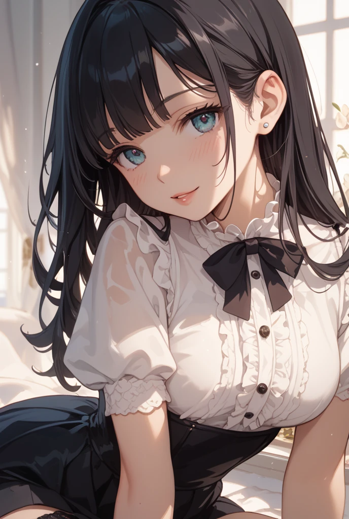 ((SFW、masuter piece、hole body, sexy, hot, spicy,Best Quality、masutepiece、top-quality、Highest Standards、Top image quality、One woman、charming girl、Beautiful light brown hair、intense black eyes、Strong highlights of the eyes、Perfect ???????、Dynamic lighting、lipgloss))、(Raw photo:1.2)、(photoRealstic:1.4)、(pureerosface_v1:0.008)、Beautiful face with perfect symmetry、beautiful detailed women、ighly detailedな目と顔、beatiful detailed eyes、Smile at your audience、laughing very happily、Beautiful teeth、Beautiful teeth alignment、ultra-detailliert、ighly detailed、Beautiful teeth、Beautiful teeth alignment、ultra-detailliert、ighly detailed、、Light on the Face、shorth hair、crossed bangs、asymmetrical bangs、long neck、Put your ears out、bansig eye、Lashes、kawaii、There is a woman in costume sitting on the floor, Anime girl in a maid costume, catboy&#39;s! maid! Dress, Anime girl , Anime cat girl in a maid costume, gorgeous maid, Anime , maid outfit, maid Dress, wearing maid uniform, maid costume, , misa amane *, Photo, loli in Dress