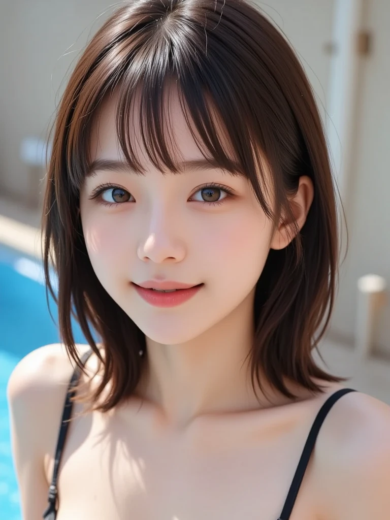 masutepiece, Best Quality, 8K、18year old, Raw photo, absurderes, award winning portrait, (Smile:1.2),Detailed cute face、Lustrous skin、 Solo, Night, neons, Idol face、well-groomed mid-hair,、violaceaess, gardeniass, Delicate woman、(large full breasts:1.2)、Open chest shirt、The upper part of the body 、Digital SLR, Looking at Viewer, Candid, Sophisticated, Thin arms, Professional Lighting, Film grain, chromatic abberation, (Eyes and faces with detailed:1.1), (Bokeh:1.1)、Bright lighting