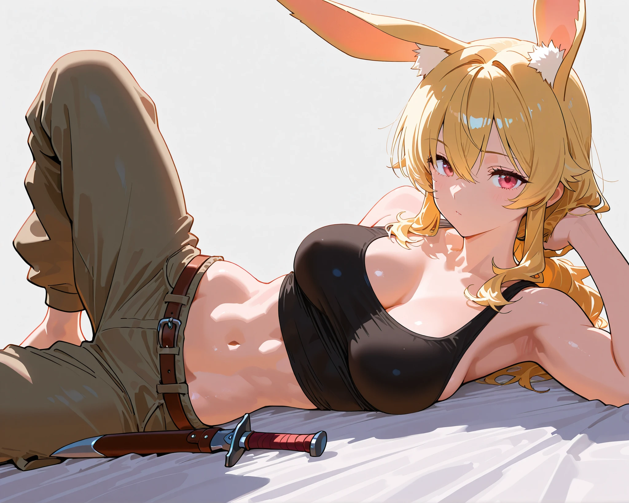 Beautiful 1girl, full body, teenager, solo, (very long waist length blonde hair, straight blonde hair: 1.28), ((light blue eyes)) fear, clear skin, (large darker fox ears: 1.35), pale skin, medium breasts, cleavage, (thin hips, thin waist , athletic body: 1.25), ((sitting bound to a chair with thick rope: 1.15)), ((rope bondage:1.3)), ((arms behind back)), (shibari:1.5), (wearing red lazy bra panties: 1.2), masterpiece, best quality,3d rending work ,3DMM style, close-up, portrait, 3D,