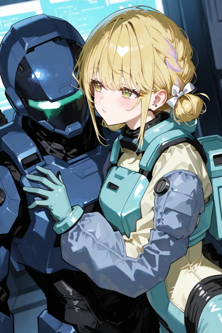 ((Highest quality)), ((masterpiece)), (detailed), （Perfect Face）、The woman is Tiare, with green eyes, medium-long blonde hair, and is wearing a Stormtrooper bodysuit and a full-face helmet.、She was pushed down by a Stormtrooper and raped.