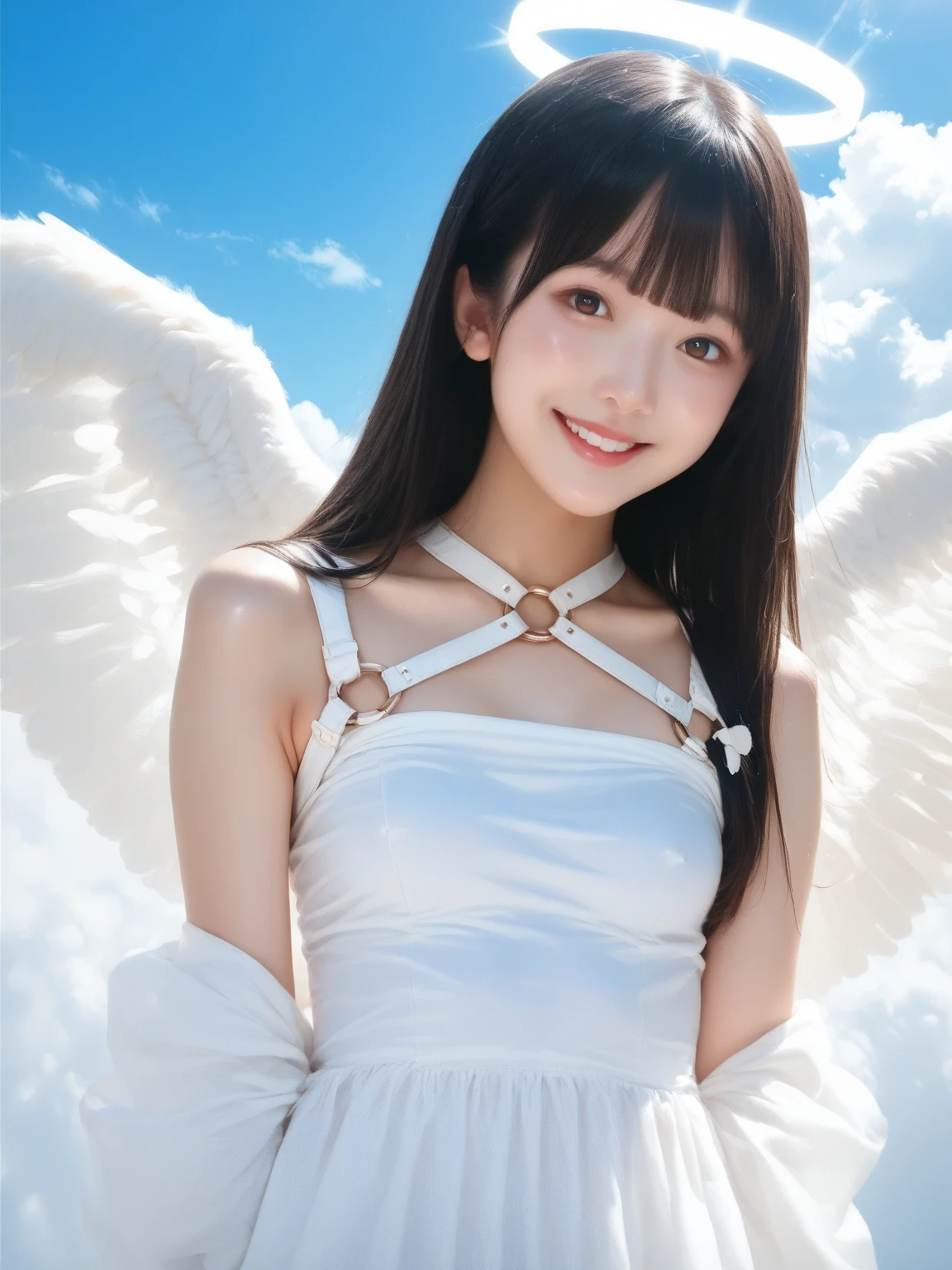 Beautifully detailed angel_Big Wings_White costume_Jump up into the sky