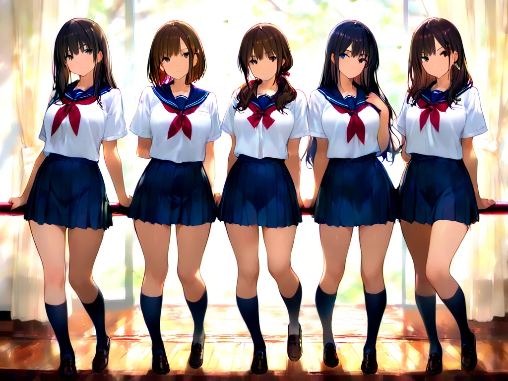 nswf Japanese:1.3,(masterpiece: 1.2), Highest quality, masterpiece, (Clearer images), (Bright colors), ((Take clear photos even from a distance)), (Multiple Girls), (Harem), (School classmates), (((All school uniforms have the same design))), (((Everyone is wearing the same navy blue skirt))), ((16 years old)), ((prostitution婦)), (prostitution宿, On the bed), (cute Japanese((6 Girls))), (((Childless face))), ((Group shot)), (Group selfie), ((I can see your butt from your thighs))、 (Head to toe full body view), front, frontやや下からの構図, Symmetric, 15 year old tall girl, alone, (Head to toe),Wide-angle, Soft Light, ((((Laugh with your mouth wide open)))), (Slightly larger breasts), ((prostitution)), (Lure), ((Audiences love it)), (((A lot of hearts are flying))), landscape、(((Showing panties:1.6)))、((((M-shaped legs:1.4)))、((Female masturbation:1.8))、((Grab your chest:1.3)),(((Good elevator:1.2)))、Close one eye、((Young people))、black tights、Black Stockings、Black Pantyhose、Black Stockingsックス