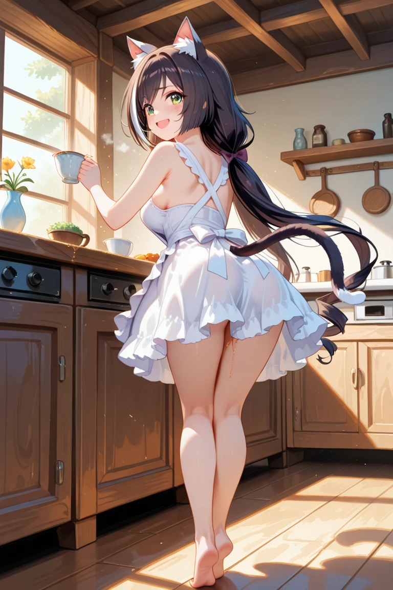 hight resolution, top-quality,  ultra-quality, The ultra-detailliert, lighting like a movie、kitchin、fruits、Food Preparation、Back of woman in black rabbit bikini with rabbit ears、Rabbit tail、gargantuan butt、nice butt、perfect buttocks、