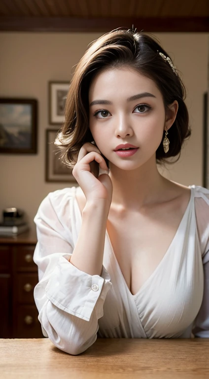 {{(Photoreal:1.4)}, Beautiful Detailed Woman, Exceptionally Detailed Eyes with a Captivating Glow, Stunningly Detailed Facial and Skin Texture, Highly Remarkable Detail and Clarity, Unprecedented Level of Detail, Highest Quality Masterpiece, Enlightening, Extraordinarily Detailed, Exclusive 8K Picture Wallpaper, Astonishing, Finely Crafted Masterpiece, Highest Quality, Extremely Detailed Ajc, Unified 8K Dendenden Wallpaper, Light Illuminating the Face, Movie Lighting, Table Top Scene, Highest Quality, Super Detailed, High Res