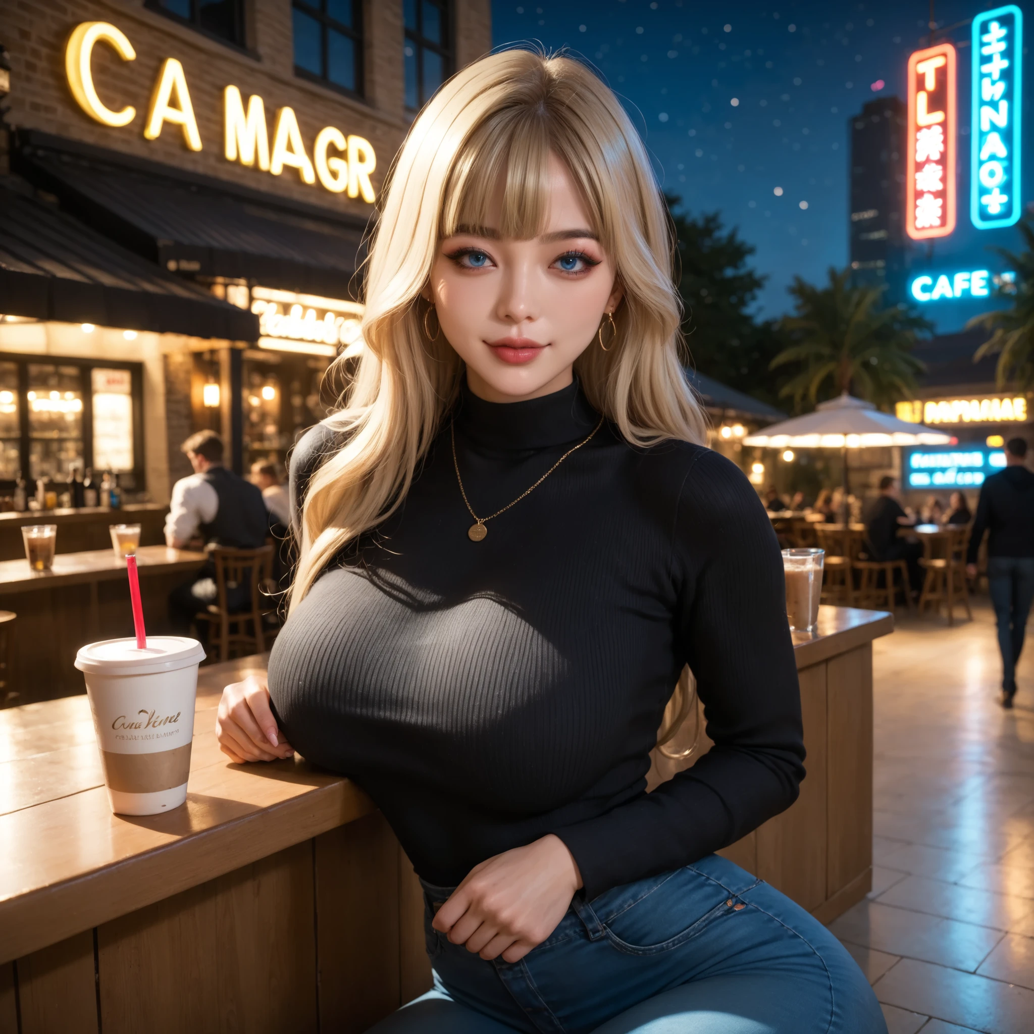 A woman sitting on a bench, big breasts, is a living doll, eyes are staring into nothing, perfect body, beuatiful, european, wearing shorts, and crop top, has had surgery to look like a living doll, the woman is made of plastic