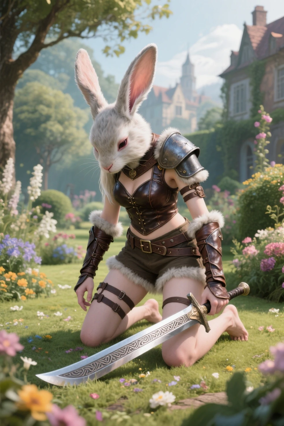 Slave, Bunny Girl, Bondage, Collar, ((Best Quality, 8K, Masterpiece)), Beautiful Woman with Perfect Figure, Slender Abs, Moist Body, Highly Detailed Face and Skin Texture, Detailed Eyes, Double Eyelids, On the Grass, Sexy Pose, Full Body Shot --auto --s2
