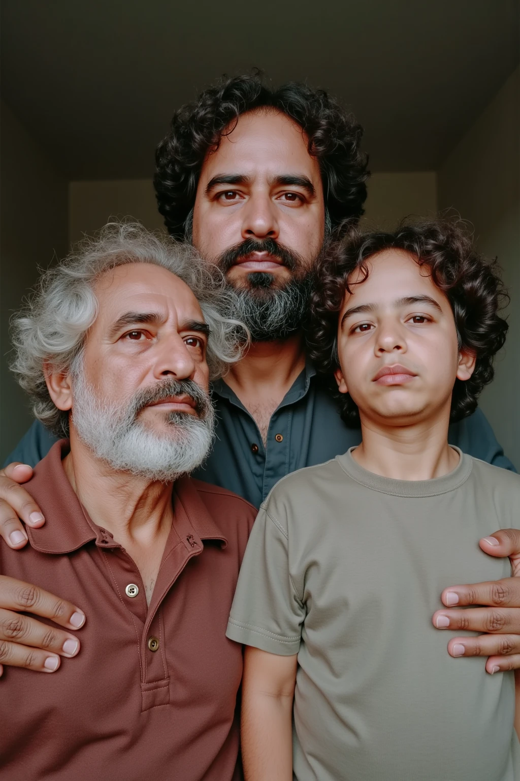 anciano junto dos nietos en su casa