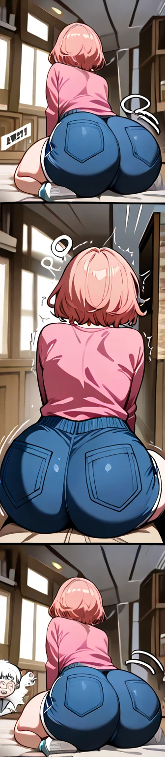 Pretty , kiruko tengoku daimakyou, wrestlering ring background,  tight jeans , thicc thighs  , 