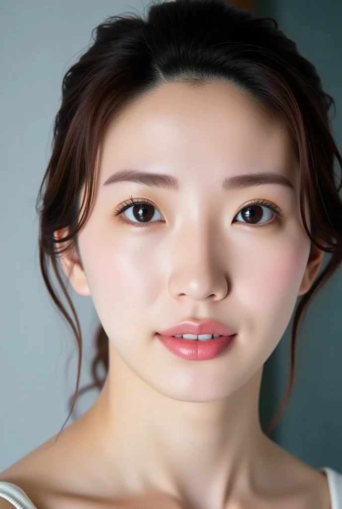 ((8k、sharp、masterpiece、Highest quality、Photorealistic、Perfect Face、Small face、Very beautiful face、Fair skin and cute、Fair skin、Gray Hair:1.1、Blue eyes、very cute、19 years old、Moisturized Skin、))、 19 years old、ponytail、Shiny skin, Moisturized Skin、Fair skin、Japan's top idols、Cool girl、Cute face、Perfect Face、Japanese Idols、Top Idol、19 years old:1.3、((Flowing gray hair:1.4、美しいBlue eyes:1.3、double eyelid、Beautiful breasts、Thin legs、Beautiful shaped buttocks、Girl with perfect style、Abdominal muscles、Gray Hair、Very well-groomed face、Cute face、))、Beautiful breasts、Professional Lighting、Portrait Shot、Smiling at the audience、blush、(Naked black apron:1.3、)、((1. Idol Girl))、Cleavage、((She captivates the audience's pants in the kitchen.'))、'kitchen、Cool girl、No clothes、I'Wearing an apron、You can see the chest on the side