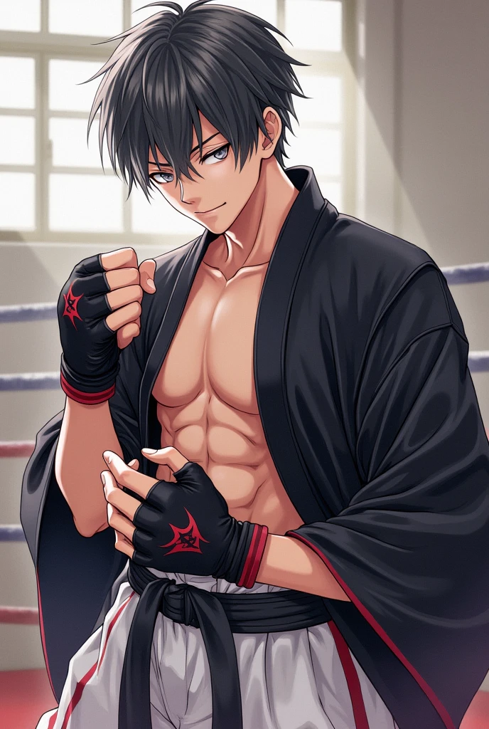 ((masterpiece)), (best quality), 1boy, ((masterpiece)), (best quality), (detailed), (1boy),1 muay thai kickboxer boy, spiky black hair, black eyes, tanned skin, lean body, handsome, shirtless, (black boxer shorts), white muay thai headband, black fingerless gloves, laying on street, midriff, navel, barefoot, 8k, detailed, ultra-detailed, absurdress