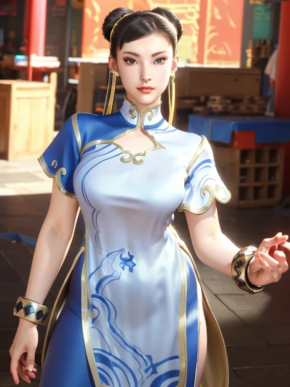 Take off her naked clothes, frame her naked from the person in the image, to the chun li