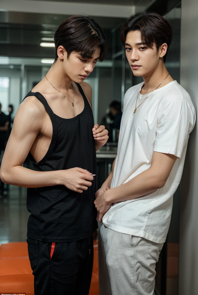 male, jungkook of BTS, male short hair, black eyes, maculine face