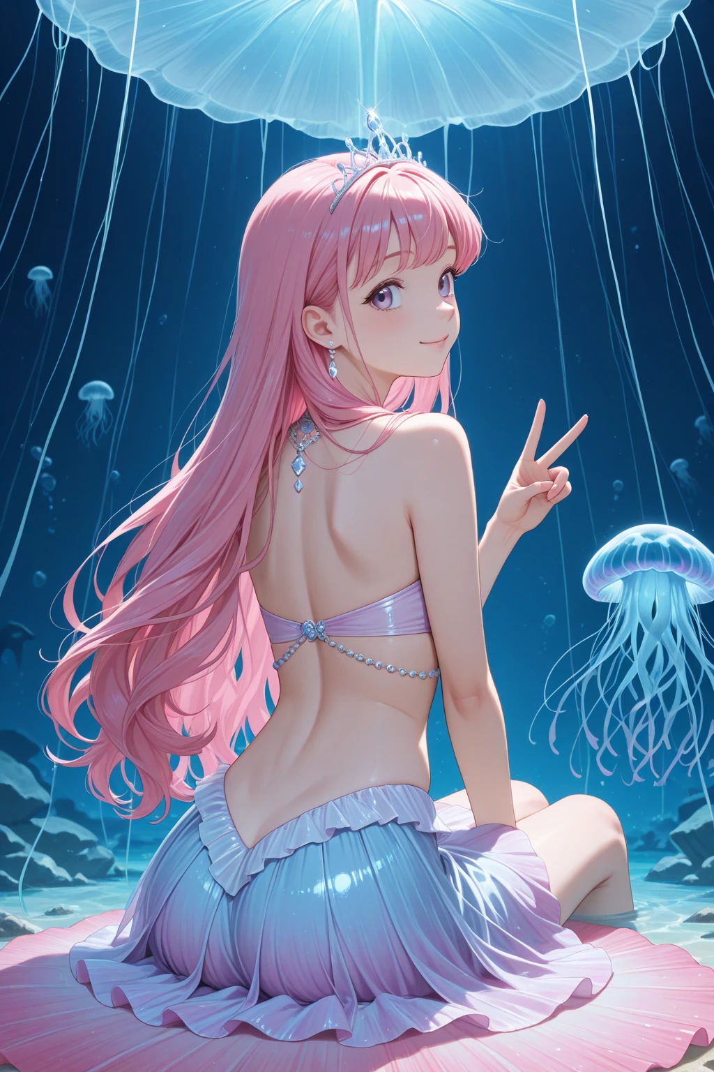 Slime girl, jellyfish, fair skin, pink