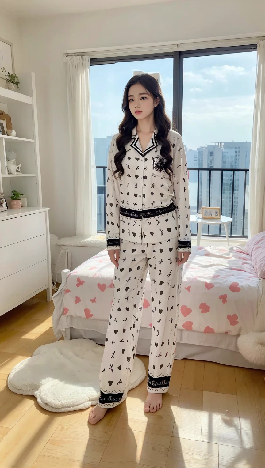 araffed woman sitting on a bed wearing a white shirt and red pants, sleepwear, disney artist, p. j. n, wearing white pajamas, wearing pajamas, wearing a baggy pajamas, satin, high quality material bssrdf, 2 0 2 0 fashion, 19xx, disney character, disney disney, vintage disney, disney artstyle