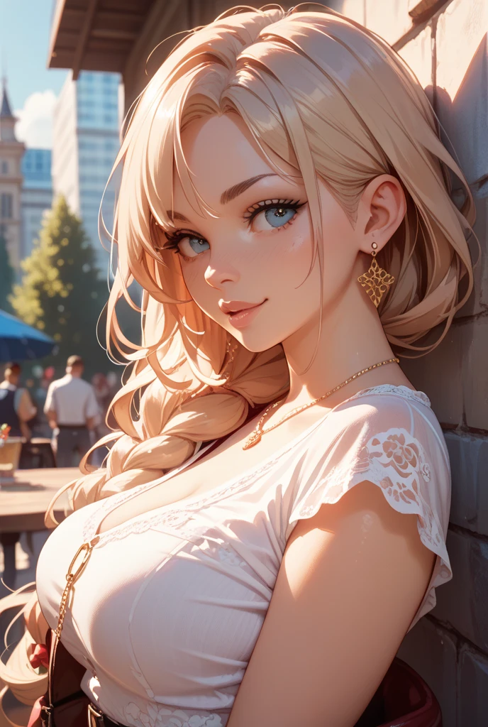 Thirst trap photo of a beautiful gnome women. Southwestern vibe.Southwestern earrings, and jewelry. Her blonde hair is coarse, wiry, tightly curled, and densely packed, with a rough texture prone to frizz and tangling. official art is an award-winning digital masterpiece in 4K Ultra HD, featuring extreme detail and intricate realism. It combines the artistry of Wlop and Artgerm in a stunning 2D vector illustration. She has huge firm, perky, v symmetrical, and spherical breasts. The background showcases a beautiful panoramic vista of a red rock canyon.