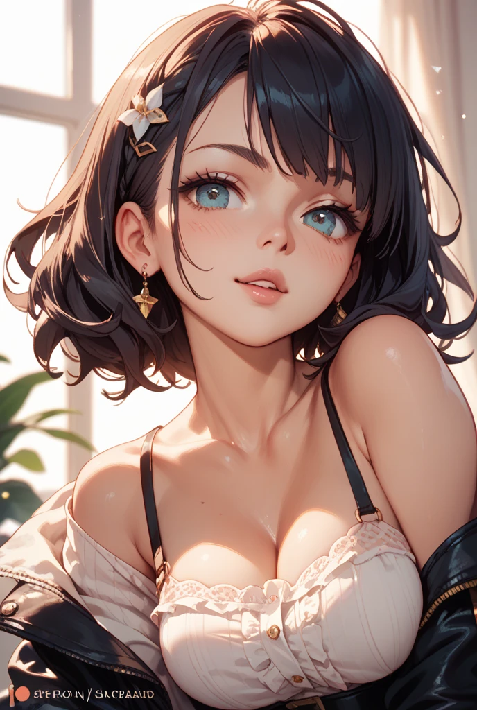 ((Highest quality, 16K, masterpiece: 1.3)), (beauty: 1.2, Slim Abs: 1.2), (Ultra detailed face, Highly detailed lips, Fine grain, double eyelid), (White see-through bikini), 1 female, Short bob woman, One mole on the right breast