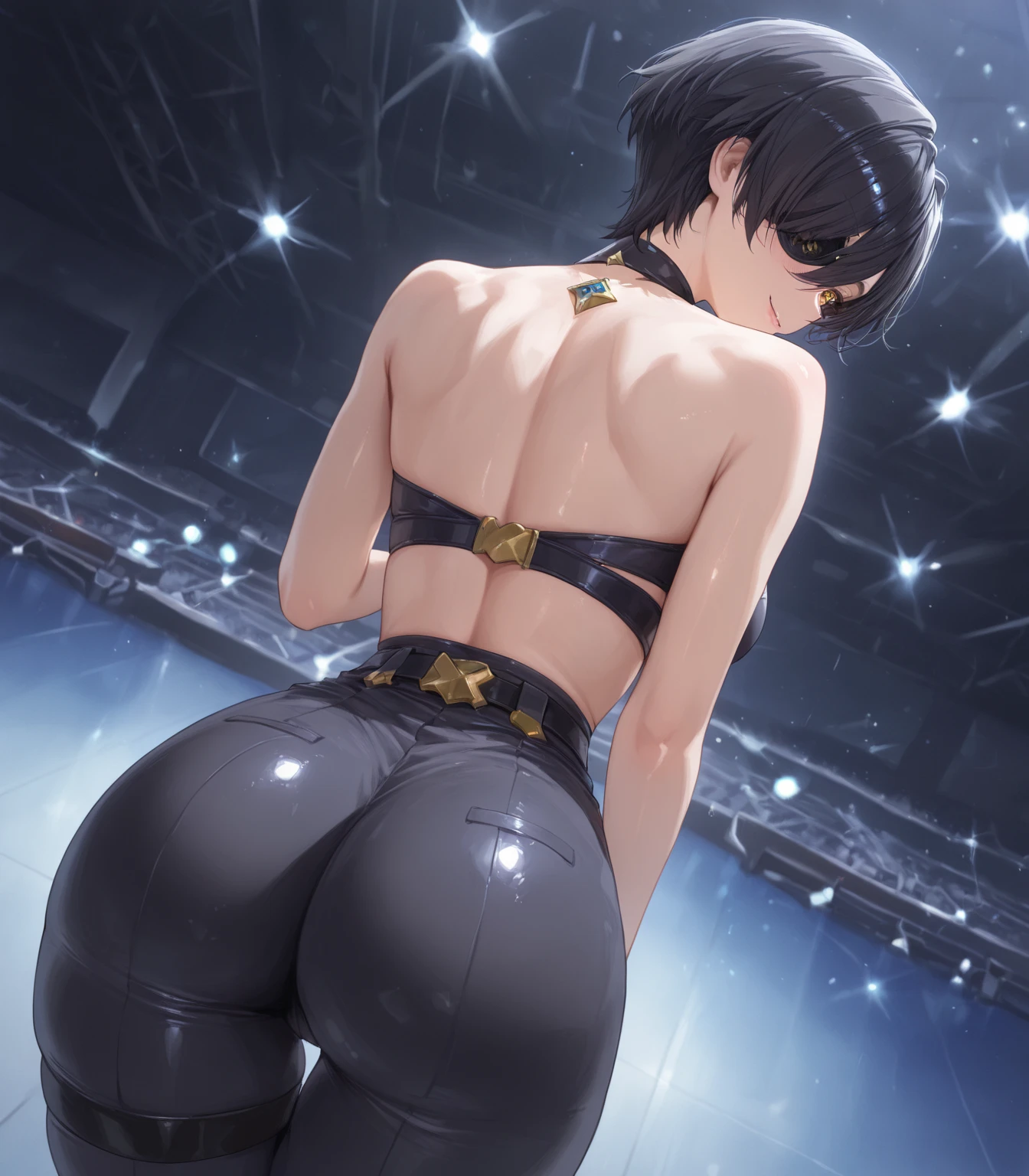 1girl xxx, short black hair, blue eyes, big ass hole, big butt