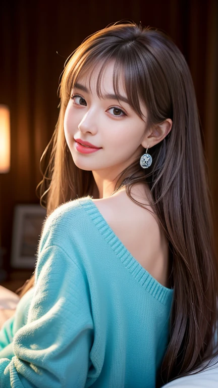 (masterpiece:1.2, best quality), (real picture, intricate details), 1lady, solo, upper body, casual, long hair, minimal dakeup, natural fabrics, close-up face, smile, home,blackstockings