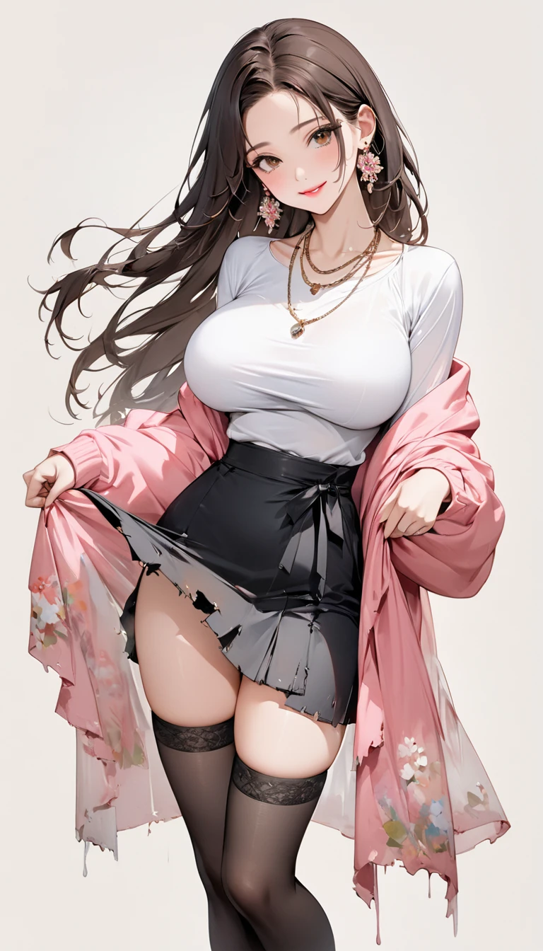 (drooping eyes, realistic skin, angle from below), (showing off her detailed luxury panties for adults, she has detailed thick pubic-hair), ((straddling to hit her panties against corner edge of the one-meter-tall-metal-bollard on the sidewalk)), (((enjoying masturbation))), casual clothes, colorful-long-skirt, swollen-nipples-outline-and-color is visible through the thin shirt, thigh-high stockings, tiny earrings, thin necklace,