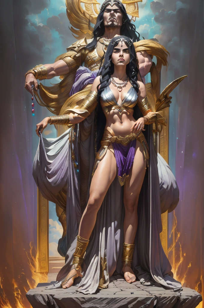 ((Confident pose:1.5)), a painting of a (((muscular))) man with water Aura, large body of water surrounds man, The God Poseidon, ((thick muscular thighs)), The God of the Sea, brown loincloth, golden horns on head, Poseidon, ((colored lavender skin)), colored skin, ((lavender skin:1.5)),((light lavender face)), ((light lavender legs)), ((light lavender arms)), ((lavender feet)), God of the Ocean, God Shiva the Destroyer, Like an Atlantean, ((no hair)), veiny biceps, chiseled abs, muscular legs, rugged face, bald head, masterpiece, 8k