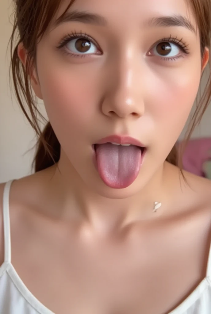 beautiful japanese idol,table top, Award-winning photo, very detailed, focus the eyes clearly, nose and mouth,face focus, woman with open mouth and closed eyes, black camisole、21 years old,black haired、symmetrical face,realistic nostrils、angle from below、elongated C-shaped nostrils,,,,,,,,,,,,,,,,,,,NSFW,Live House Stage、on stage、sweaty skin、Lighting that emphasizes the skin that shines with sweat、((hook nose))Skin shiny with sweat、shiny skin、sweaty hair、wet and shiny tongue、((close up face))