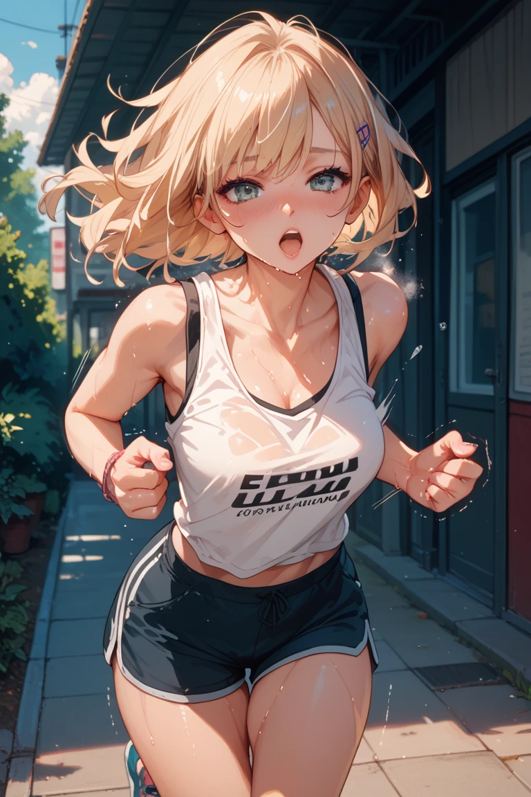 Beautiful mature woman running with all her might