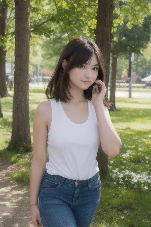 mix4, 20 days, Solo, Long_Hair, Nanase Nishino, Haruka Kaki, Miniskirt, park, bench, Sitting, (8K, RAW photography, Best quality, Masterpiece:1.2), (Realistic, Photorealistic:1.37), Professional lighting, photon maping, Radio City, physically-based renderingt