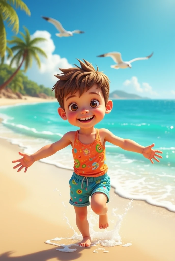A boy in a doggy position on the beach