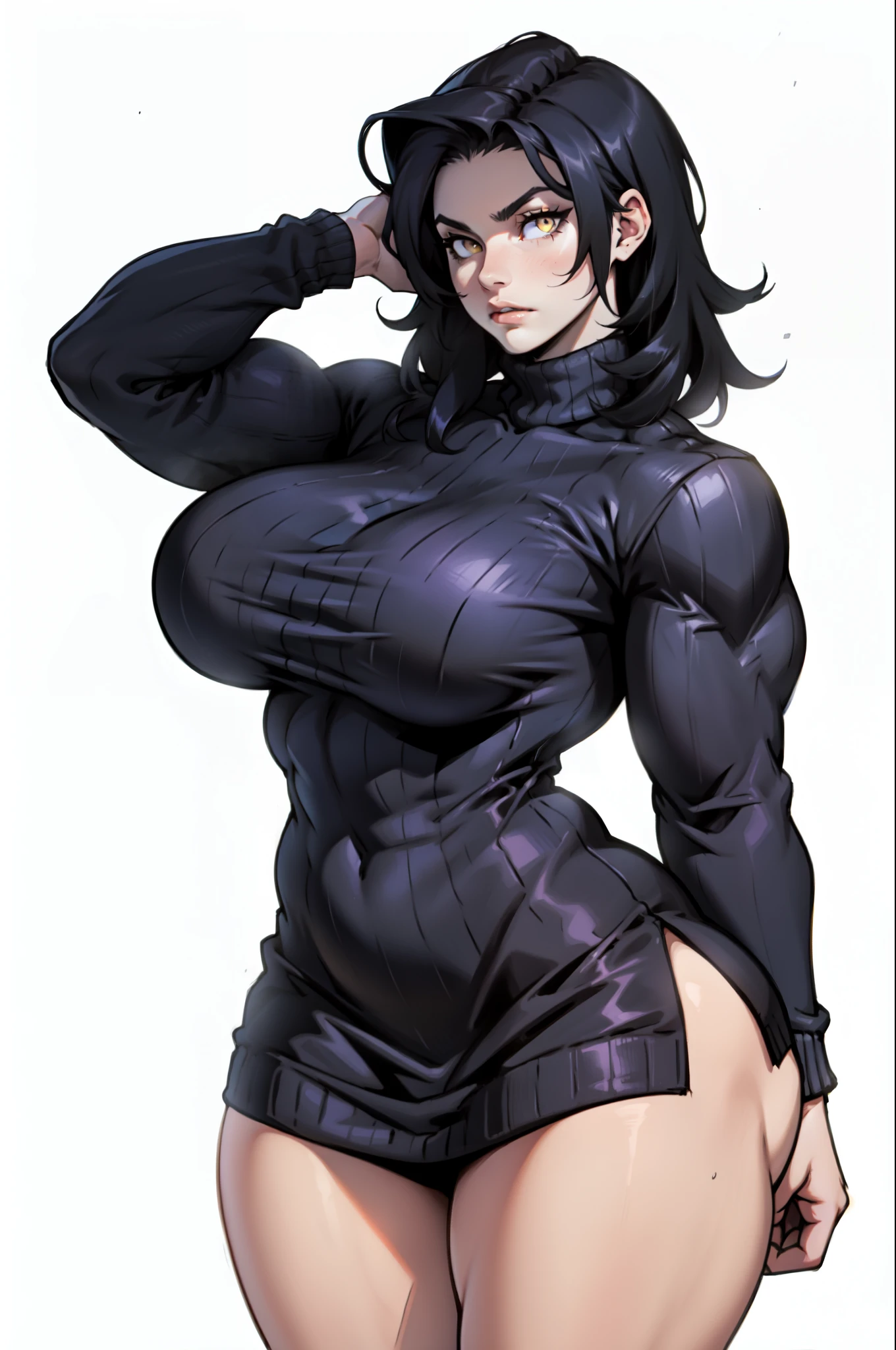a muscular female bodybuilder in office suit, detailed face, beautiful detailed eyes, beautiful detailed lips, extremely detailed face and muscles, long eyelashes, strong muscles bulging through suit, dynamic pose, professional studio lighting, hyperrealistic, 8k, high quality, photorealistic, physically-based rendering, concept art, dramatic color palette,(from behind big ass,face looking at left side)