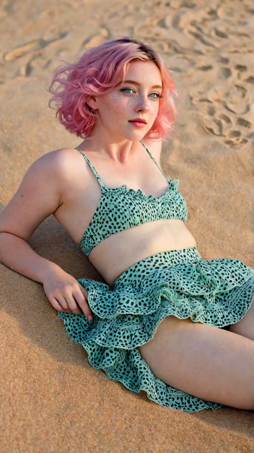 Make Billie Eilish wearing a bikini with huge breasts 