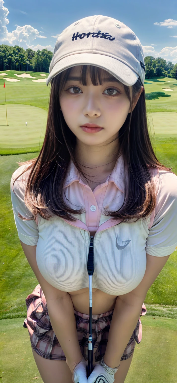 12 years old pretty girl、Cute Junior High School Student、NSFW、Super detailed、High resolution、transcendental beauty highest quality、masterpiece、knee socks、Majimix Real、(RAW photo:1.2)、(Photoreal:1.4)、Beauty in the beautiful details、and delicate expression、On the green of the golf course、blonde、(boyish:1.5)、blonde、brown hair、brown hairショートウルフヘアの髪、brown hairマッシュヘアの髪、((you can see me))(squat)、golf club、torn golf clothes、Sun visor、Golf Gloves、necklace、fancy piercings、eyelash、sparkling eyes、glossy lips、beautiful and detailed eyes、very detailed expression、Highly detailed face movie lighting、positive、((dynamic pose)))、(open stance))、(The wind blows up my golf skirt.:1.6), fancy 、torn golf shirt、Golf Shoes, (Open the crotch and expose the pubic area:1.5), (Accurately represents the shape of the female genitals:1.5), (Detailed depiction of the labia minora, vaginal opening, Detailed depiction of the clitoris:1.5), (spread your legs wide:1.6), (small breasts、I can see the nipples:1.5)、(No panties:1.8)、angle from below