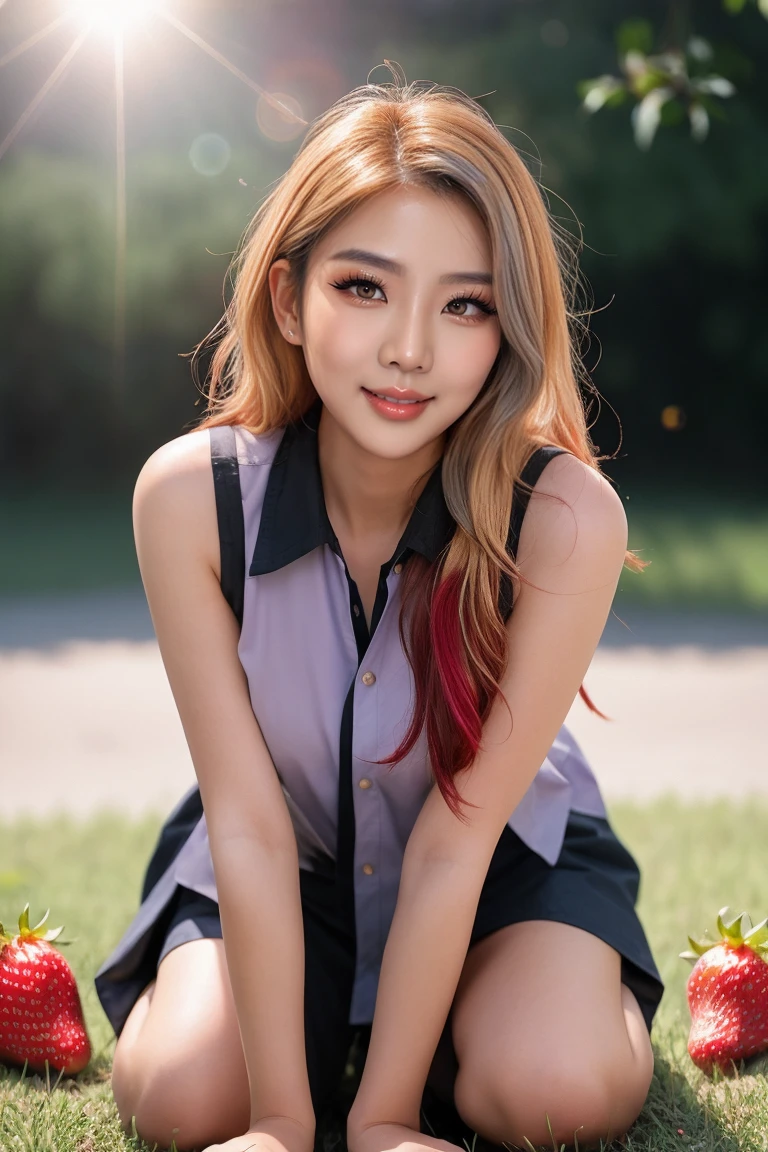 (Tabletop), (high quality), 32K resolution, (Realism), (photorealistic), (Highest resolution), UHD, (masterpiece), (best high quality real texture skin:1.2, A woman with velvety skin:1.2), 1. woman, Supermodel, 16 years old, Japanese woman, high school girl, Skinny body, Perfect Anatomy:1.37, ((A soaked pink shirt:1.33)), (Soaking wet blonde:1.2), (Soaking wet hair:1.2), (Wet and shiny hair:1.2), ((Skin showing through a wet shirt:1.2)), (Most moist skin:1.2), ((Ultra-high resolution, Realistic water splashes:1.24)), (Perfect and most natural ultra-high resolution water splashes:1.2), (The happiest and funniest smile I've ever seen:1.3), ((very heavy rain:1.28)), ((heavy rain:1.29))、((dewey, Glowing Skin:1.25)), ((Soaking wet woman:1.24)), (((close up of her face:1.4))), (Strongly blurred vibrant Shibuya city background:1.1), (Strongly blurred background:1.1), ((Shut your mouth)), (Bright pale complexion), Symmetrical eyes, ((the most absurd quality perfect eyes:1.3)), (super detail beautiful slim and sharp-face), (light pale complexion), ((Insanely detailed clear and sharp non blurry perfect round realistic brown_eyes:1.4)), Detailed lips:1.3, (long eyeliner), (pink_lipstick:1.25), ((The perfect dark_eyeshadow:1.3)), (Detailed nose:1.2), Perfect composition, (Flat Chest:1.21), (Slim lower body), ((Shiny brown_hair:1.35)), Let your bangs hang long, ((pony tail hair:1.31)), ((Sharp focus)), dramatic cinematographic lighting,