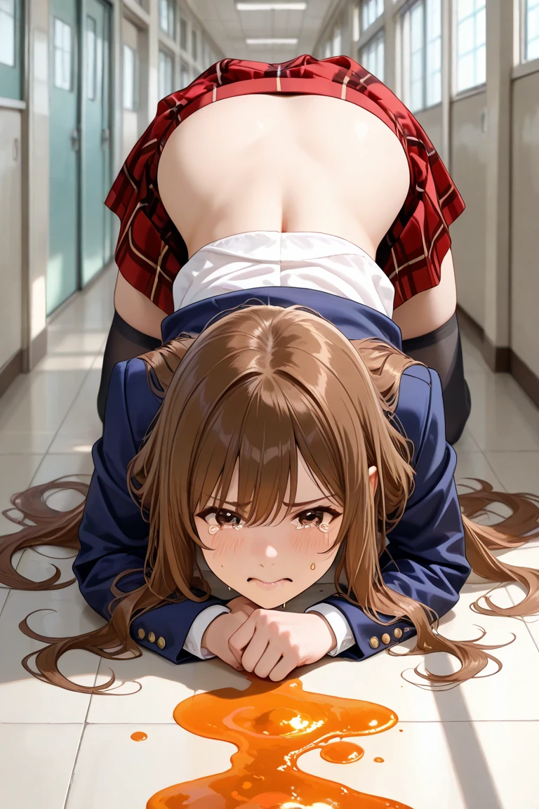 (1 boy, 1 girl), a teenage school girl in mixed bondage wrestling with a teenage boy, they are roughly the same age, the school girl is wearing a red pleaded careered skirt and a black pullover, the girl has a is a bit smaller than the boy, the girl has shoulder long hair, the boy is wearing casual clothes, teenage boy hogtied and struggling against the ropes, school girl applying more ropes to the teenage boys body, blushing boy dominated and controlled by the girl, the girl is smiling and laughing and tries to humiliate the teenage boy, the teenage boy is blushing and ashamed and is gritting his teeth, he desperately tries to break free but to no avail, the girl is sitting on top of the teenage boy to prevent him from moving and has ropes in her hands and uses them to tie up the arms of the teenage boy behind his back,the arms of the teenage boy are completely tied behind his back in lots of ropes, the teenage boy looks very embarrased and ashamed, the girl is saying „this must be embarrassing for you“ , huge struggle, many viewers watching, wrestling ring,intricate rope work, teenage boy blushing and ashamed, dramatic lighting, highly detailed, photorealistic, 8k, masterpiece, teenage school girl vs teenage school boy, femdom, power, control, beautiful teenage girl, detailed faces, teenage boy aggresively tied up by teenage girl, lots of rope, perfect eyes, detailed faces
