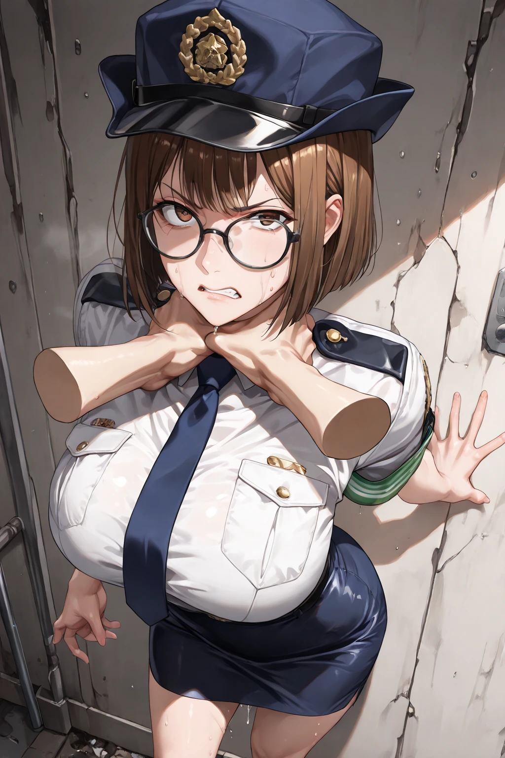((masterpiece)),((best quality)),ultra-detailed,  (chakumomi, pov hand, breast grab,viewer's arms reaching through window,breasts behind window,window in foreground:1.5),
car driver pov,view of Miike Naeko through car window, traffic police Miike Naeko standing outside car,
police uniform,uniform,policewoman,necktie,twintails,black hair,jacket,police hat,looking at viewer,short twintails,shirt,street,
<lora:chakumomi_v1-1:0.8>, <lora:Miike Naeko:0.6>